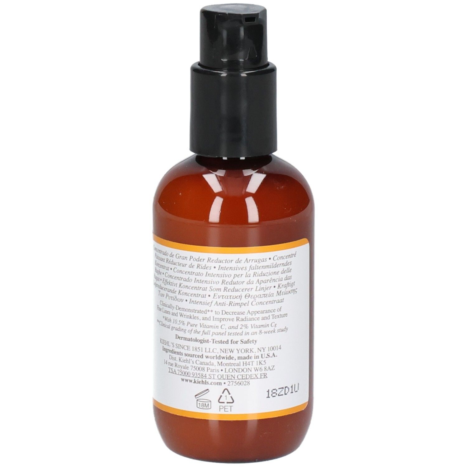Kiehls Powerful-Strength Line-Reducing Concentrate, dos avec ingrédients et instructions.