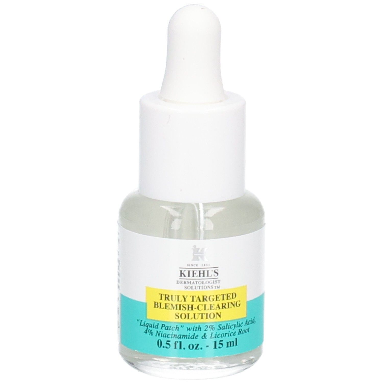 Solution ciblée anti-imperfections Kiehl's. Flacon avec compte-gouttes. Contient 2% d'acide salicylique.
