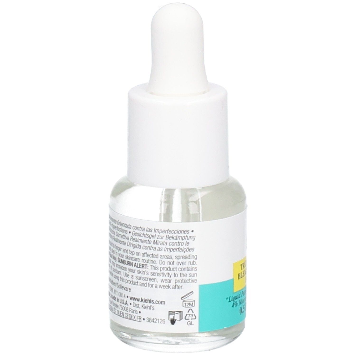 Dos de la solution anti-imperfections Kiehl's. Contient 4% de niacinamide.