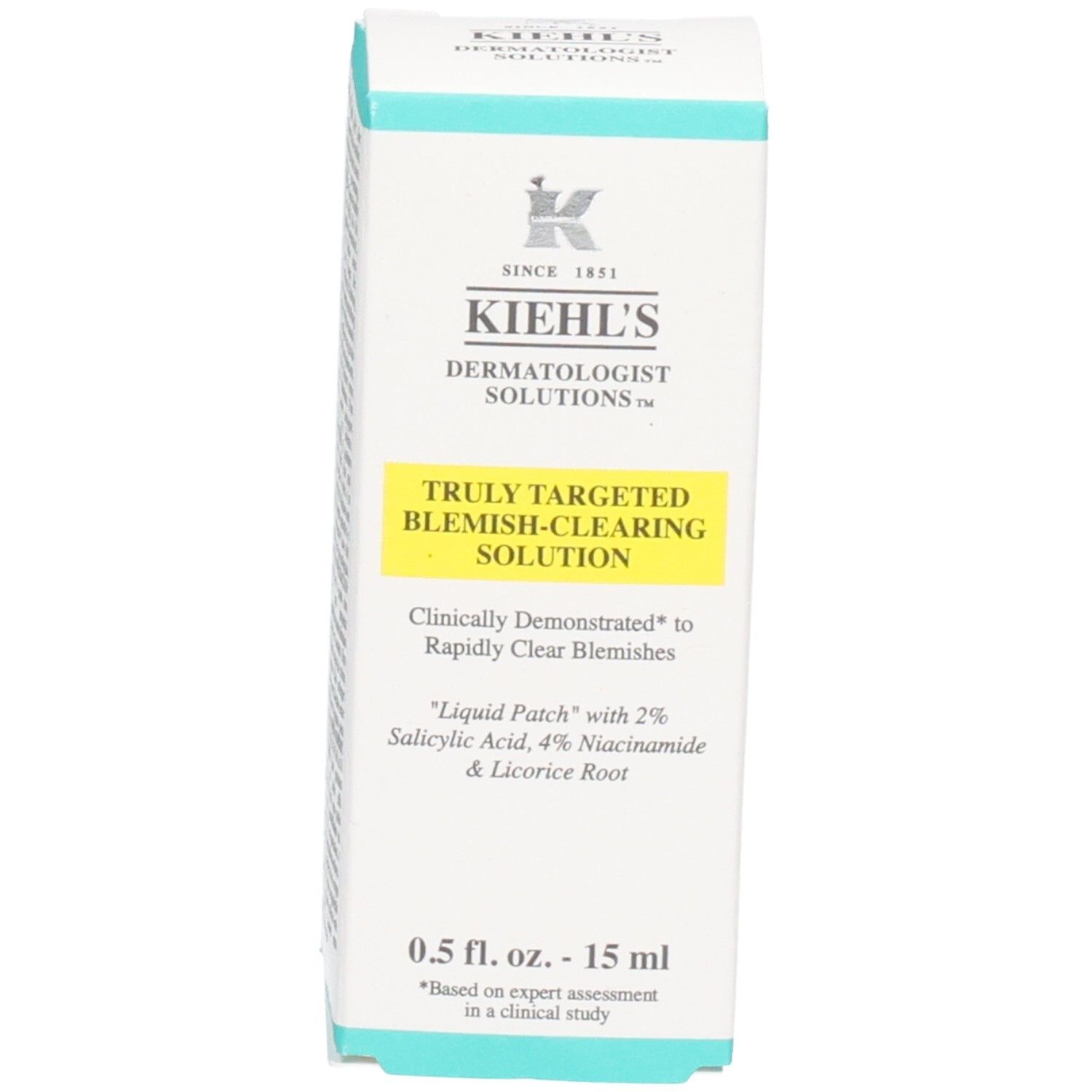Boîte de la solution anti-imperfections Kiehl's. Contient 4% de niacinamide.