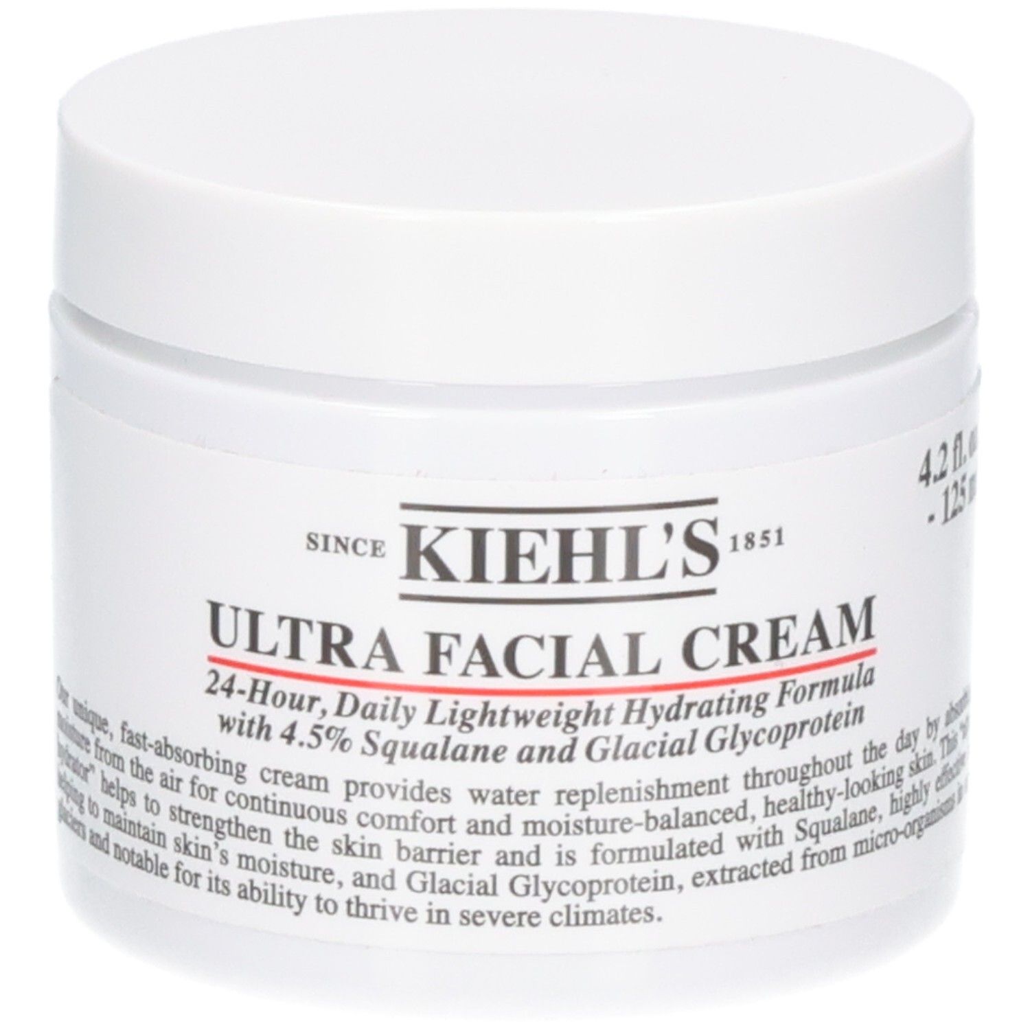 Kiehl's Ultra Facial Cream, pot de 125 ml. Crème hydratante pour le visage avec Squalane et Glycoprotéine glaciaire.