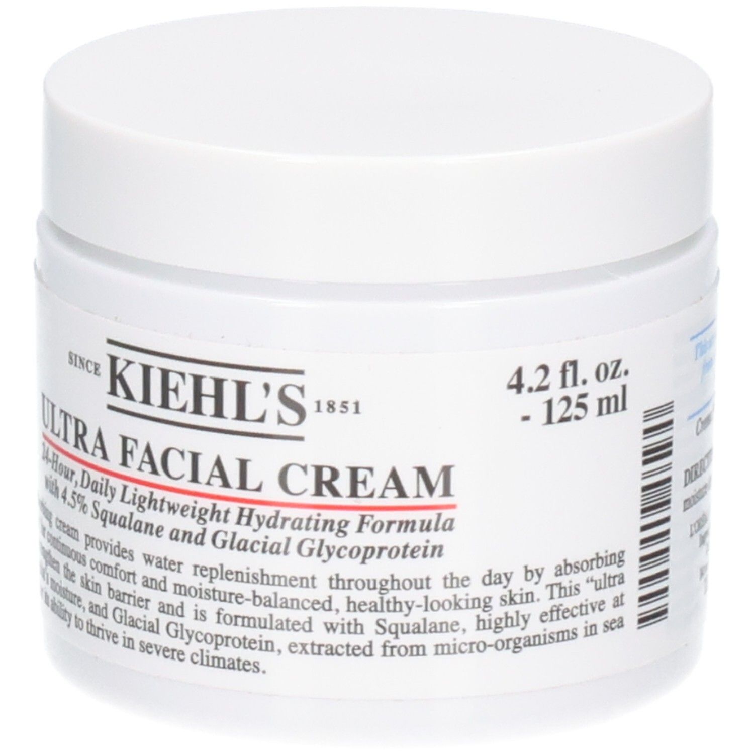 Kiehl's Ultra Facial Cream, pot de 125 ml. Vue frontale de la crème hydratante pour le visage.