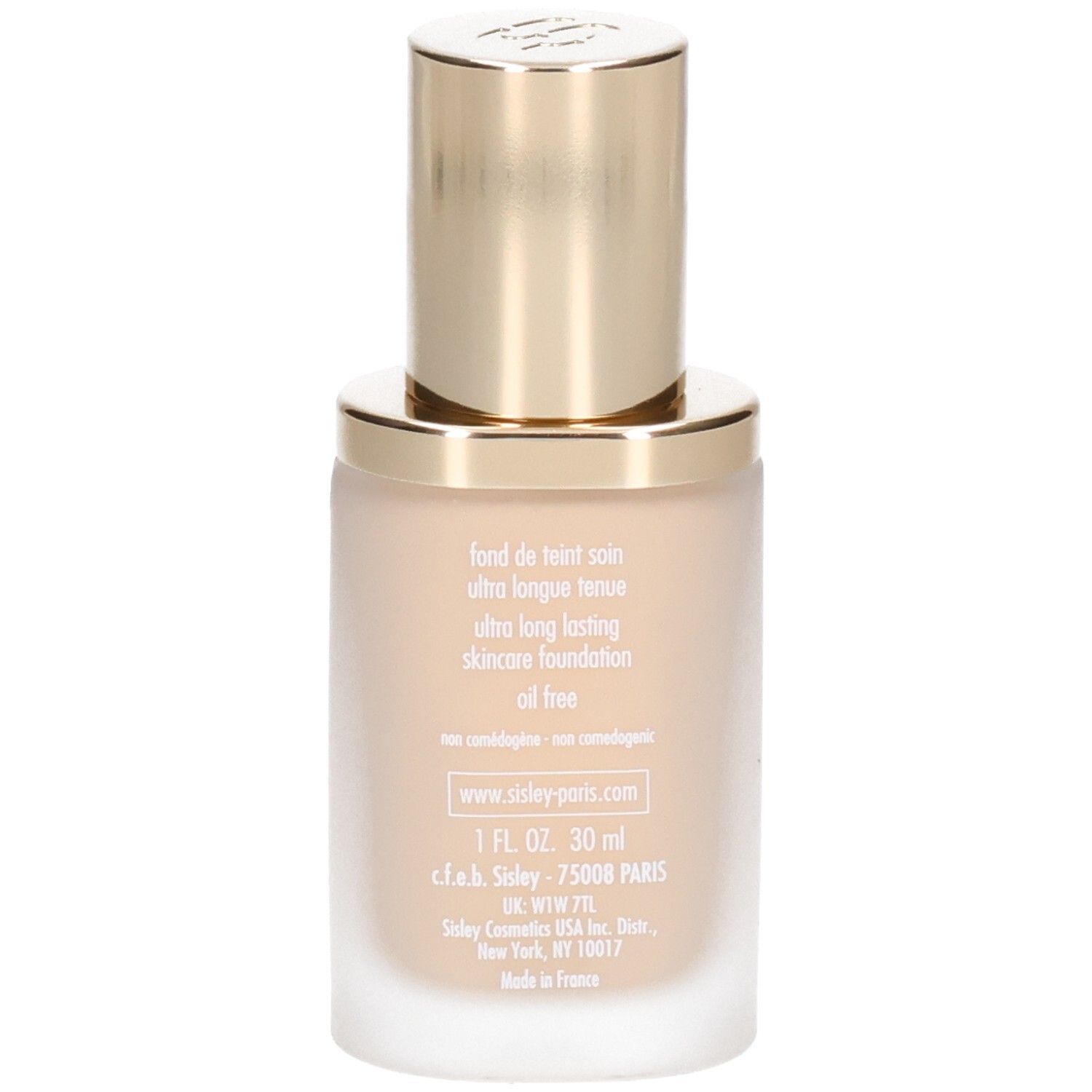 Arrière du flacon de fond de teint Sisley Phyto-Teint Perfection avec informations produit et mention 30 ml.