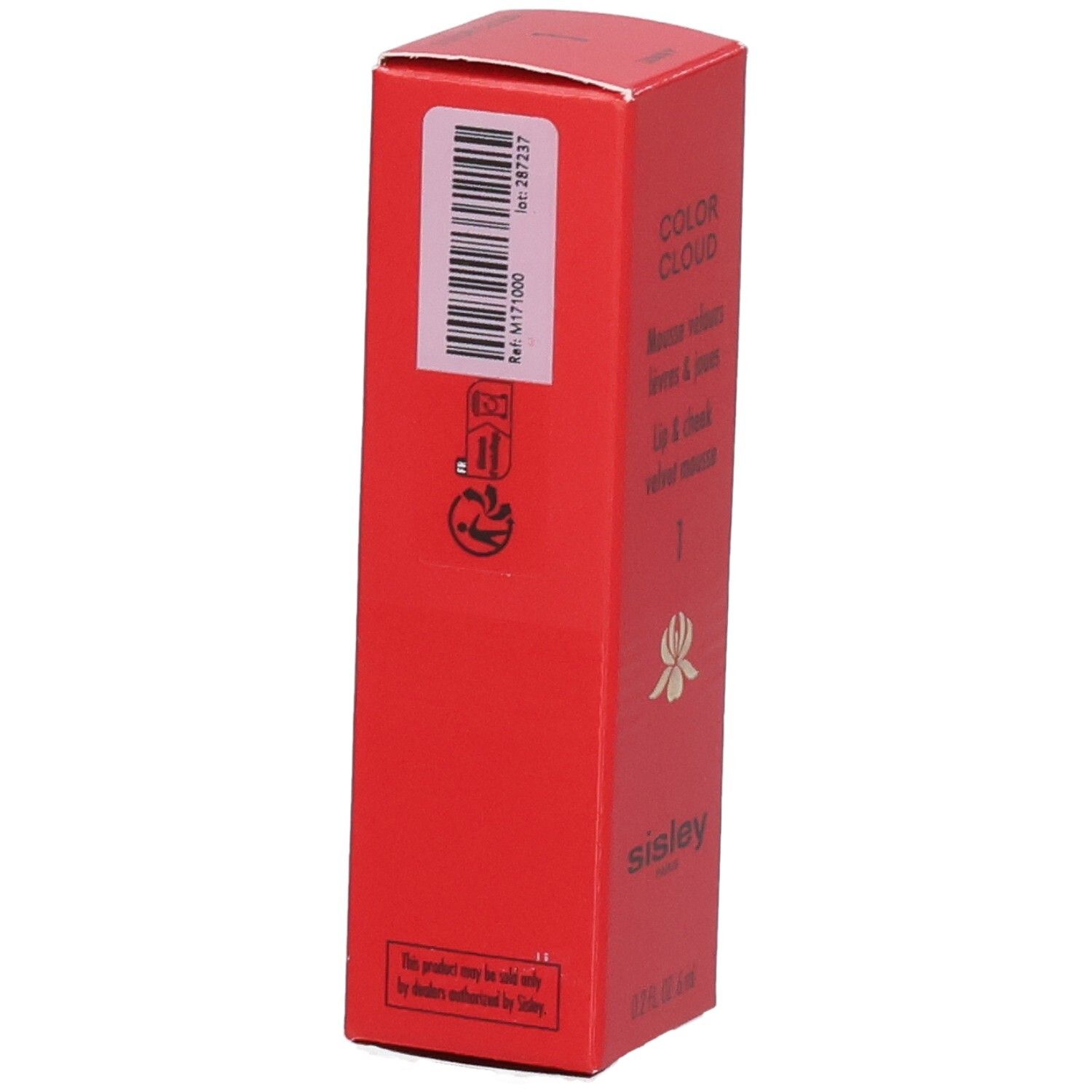 Sisley Color Cloud mousse lèvres et joues, arrière de l'emballage rouge avec code-barres et informations.