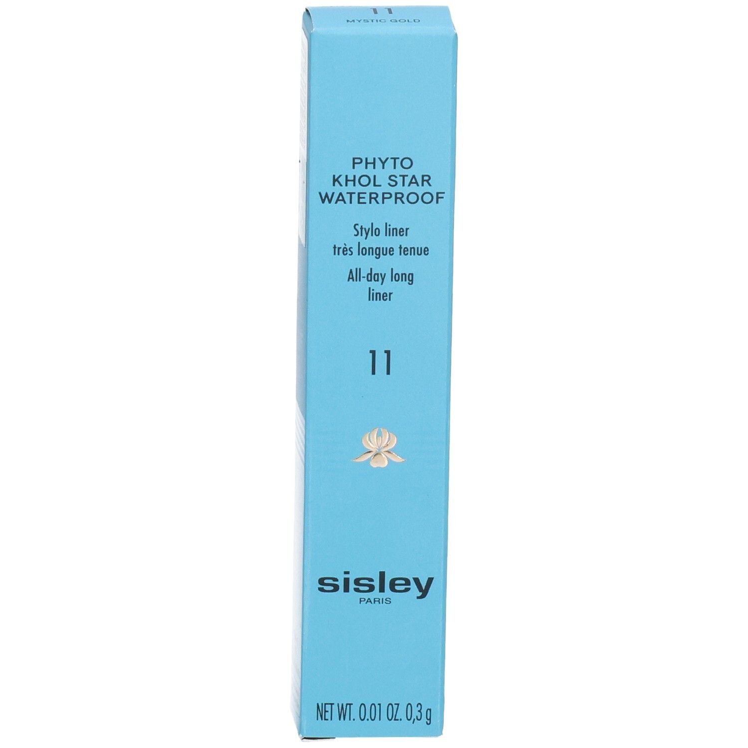 Sisley Phyto Khol Star Waterproof Eyeliner, couleur 11 Mystic Gold, dans son emballage bleu.
