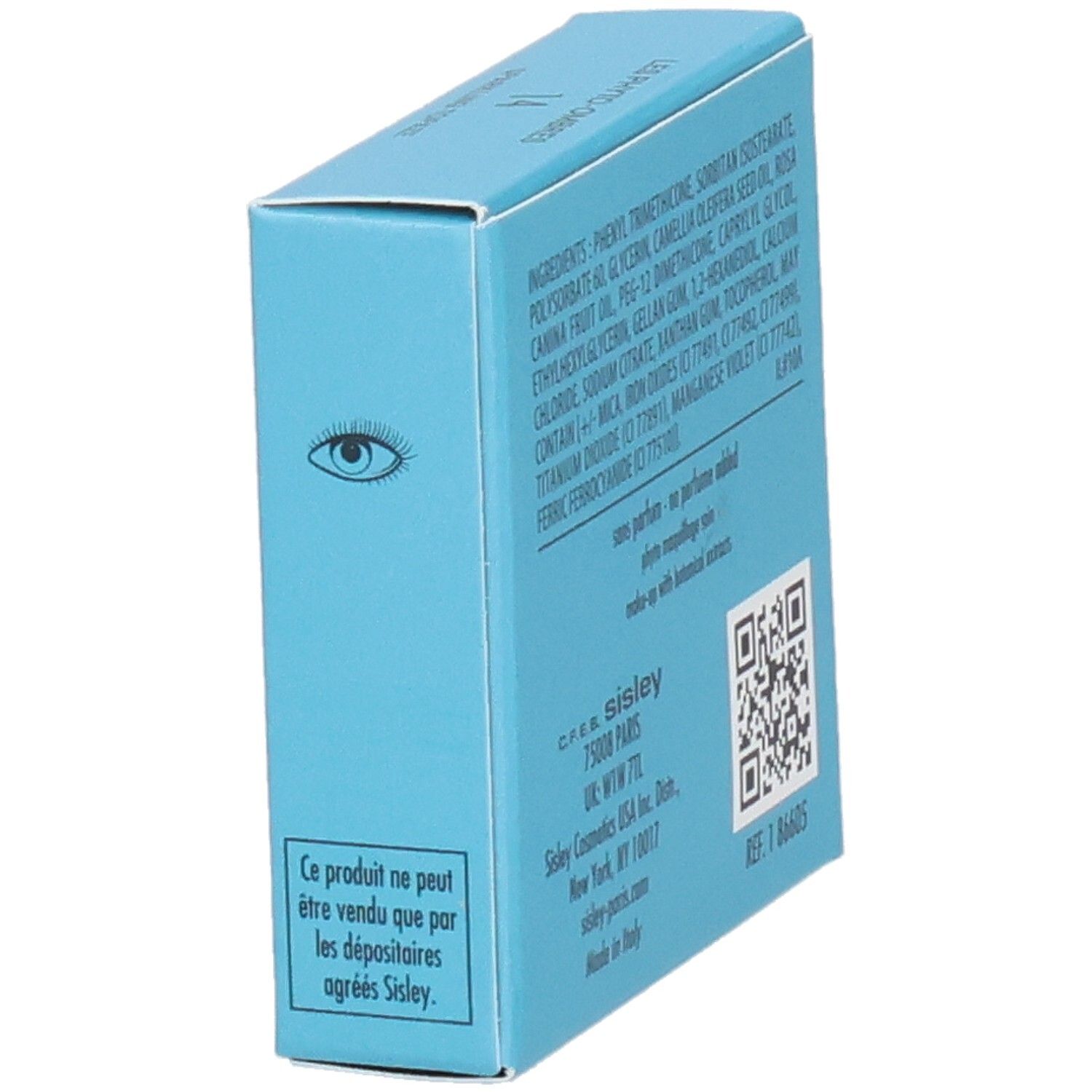 Boîte Sisley Les Phyto-Ombres, côté avec symbole d'œil et mention.