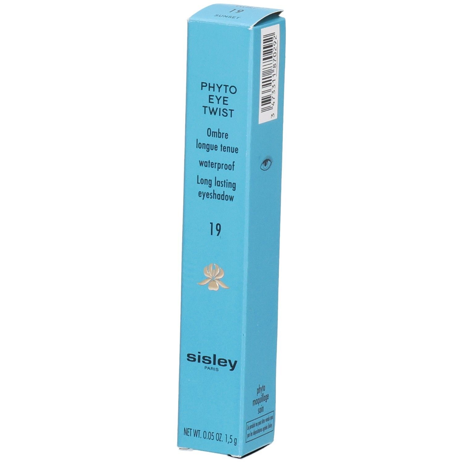 Emballage Sisley Phyto Eye Twist, bleu, avec informations produit et logo.