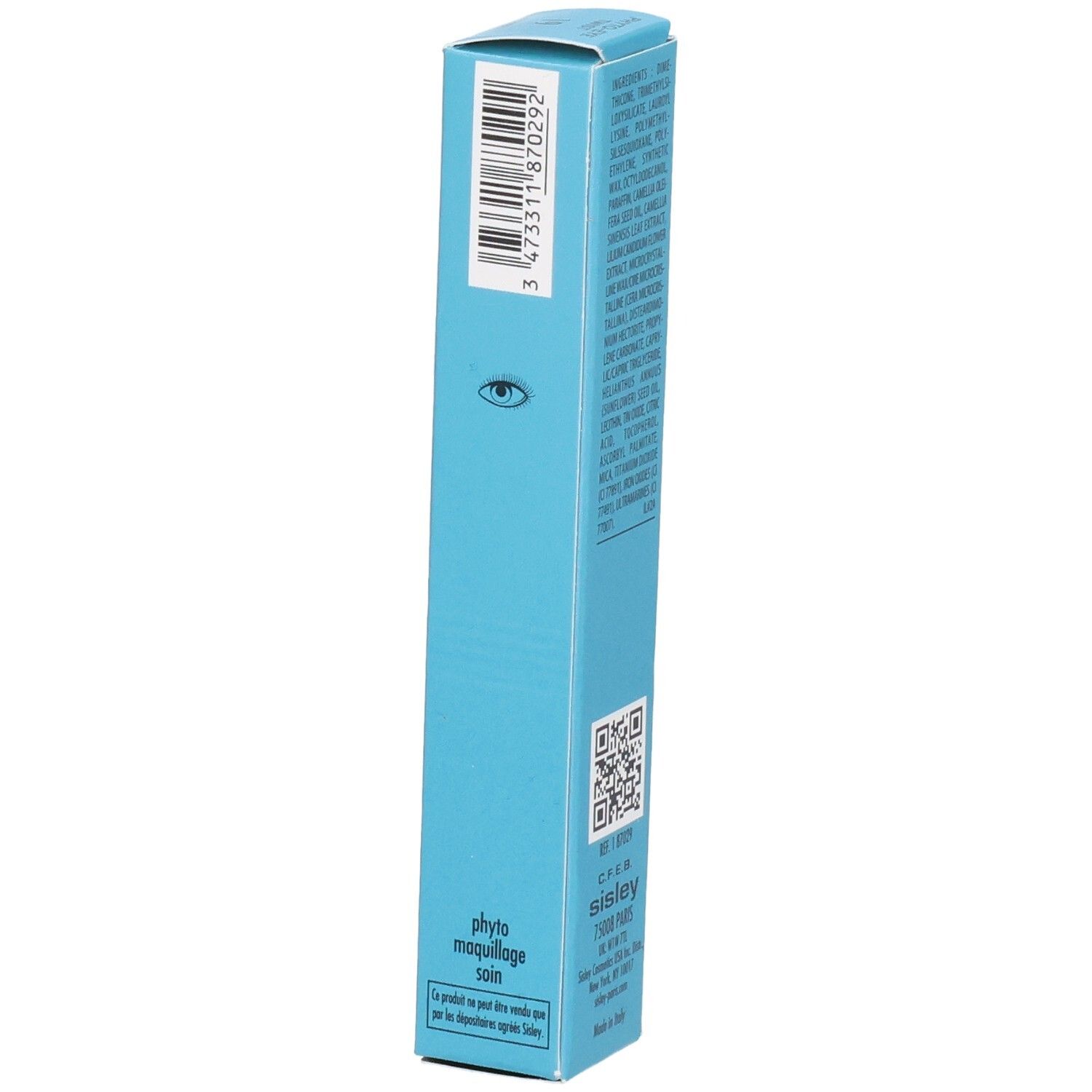 Emballage Sisley Phyto Eye Twist, bleu, avec symbole œil et code QR.