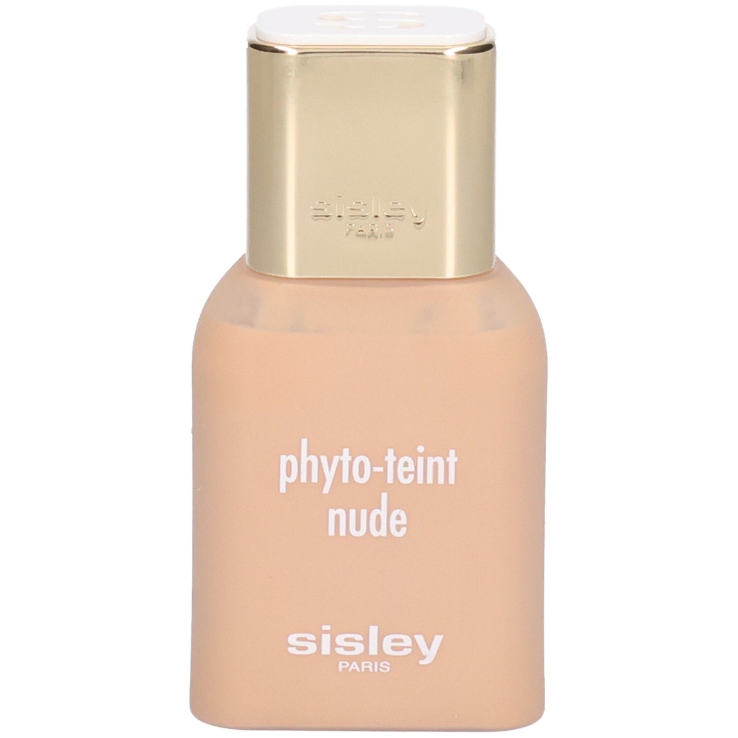 Sisley Phyto-Teint Nude Foundation teinte Ivoire. Bouchon doré, flacon beige avec texte blanc.