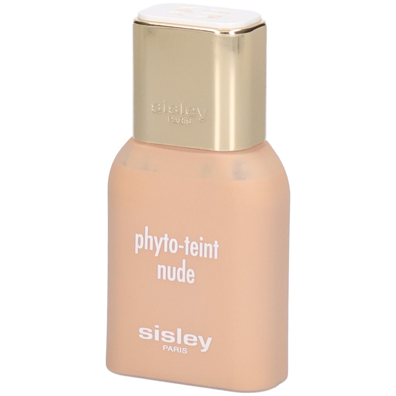 Sisley Phyto-Teint Nude Foundation teinte Ivoire. Vue de face du flacon beige avec bouchon doré.