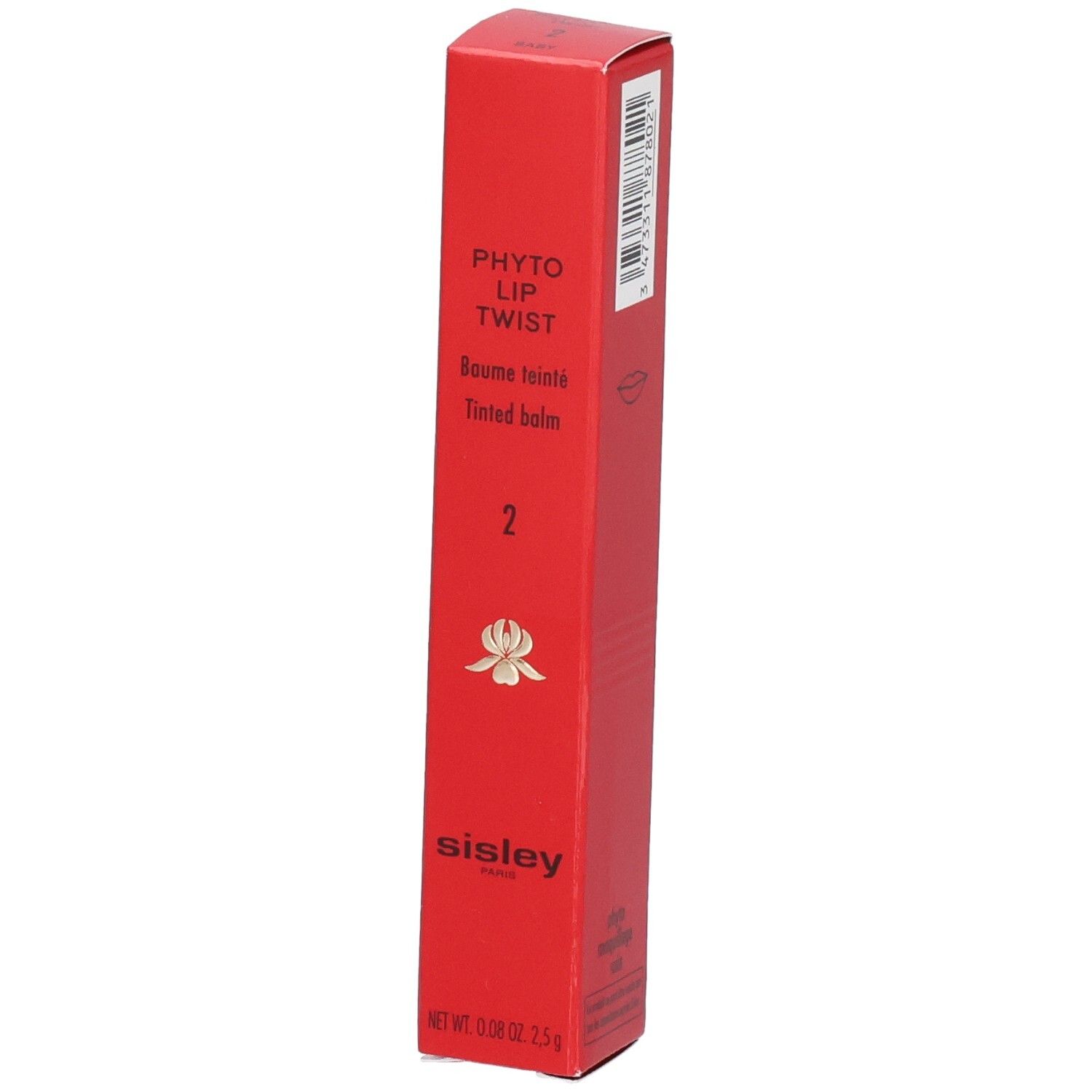 Sisley Phyto Lip Twist N°2, baume teinté dans son emballage rouge.