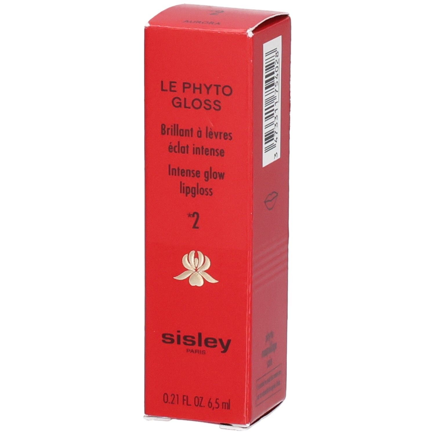 Emballage Sisley Le Phyto-Gloss rouge avec informations produit et logo.