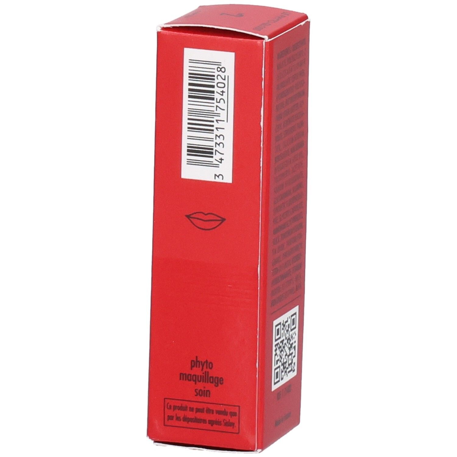 Côté de l'emballage Sisley Le Phyto-Gloss rouge avec symbole de lèvres, code-barres et informations produit.