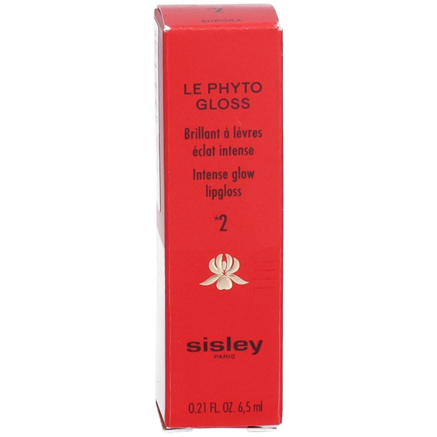 Emballage Sisley Le Phyto-Gloss rouge avec informations produit et logo.