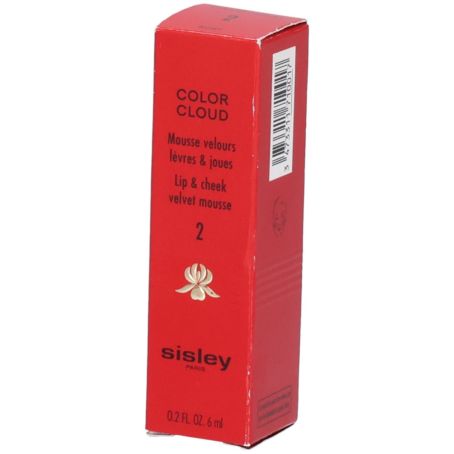 Emballage Sisley Color Cloud rouge avec informations produit et code-barres.