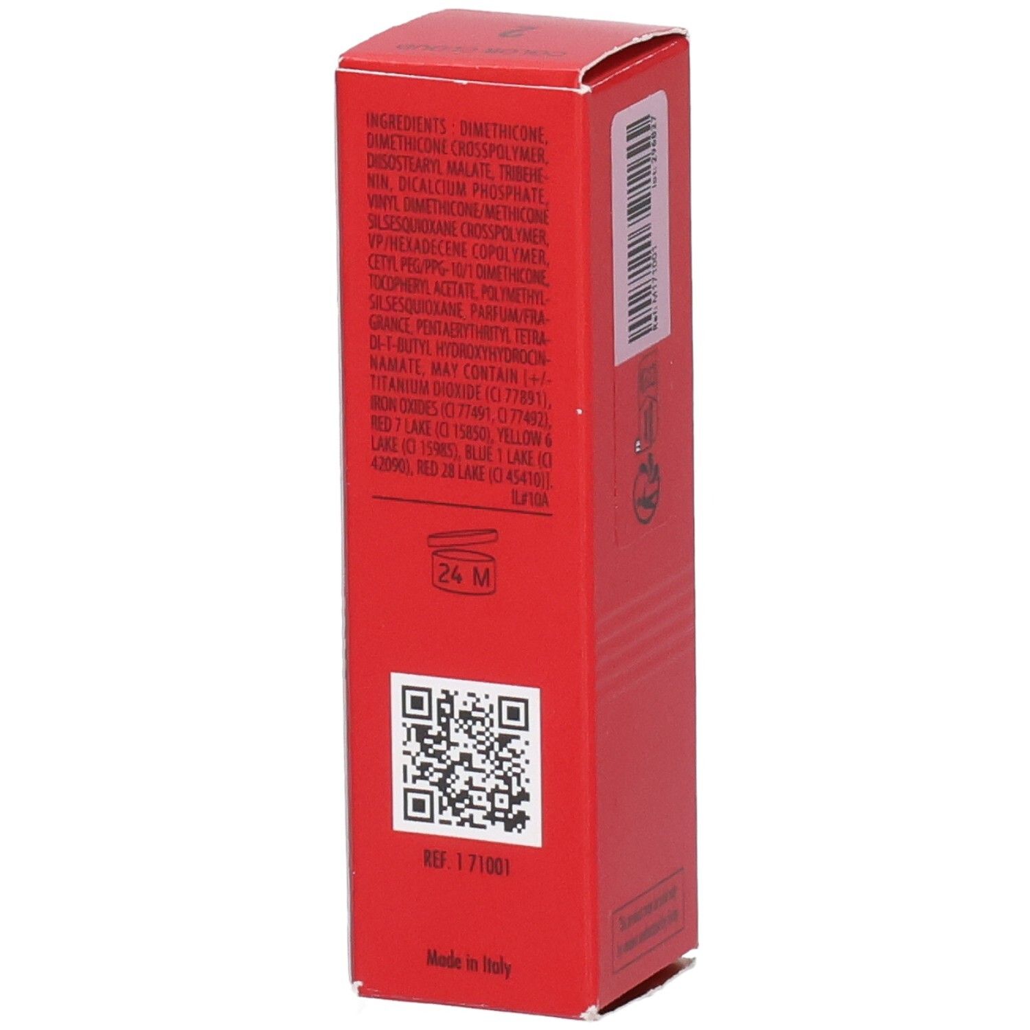 Vue latérale de l'emballage Sisley Color Cloud avec ingrédients et QR code.