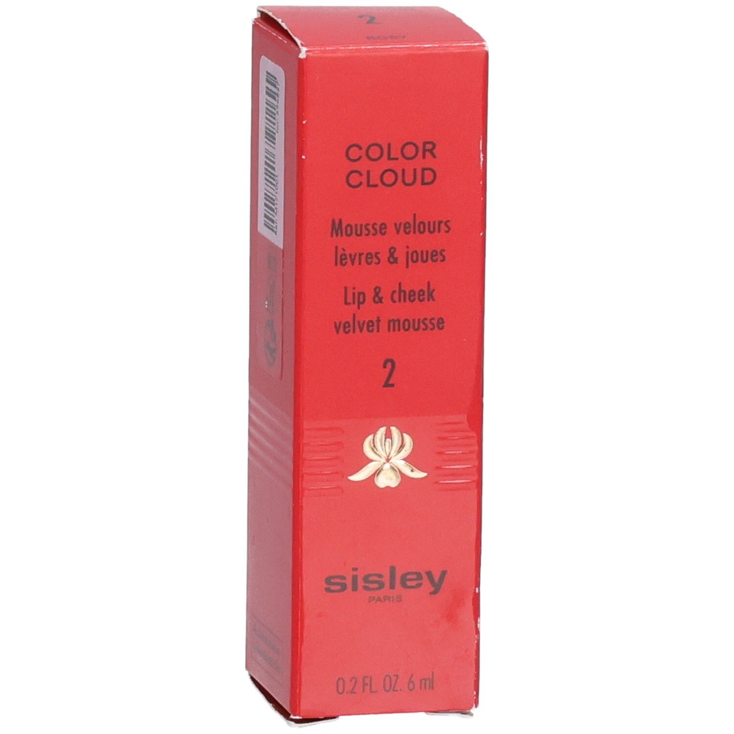 Emballage Sisley Color Cloud rouge avec nom produit, numéro 2 et motif floral.