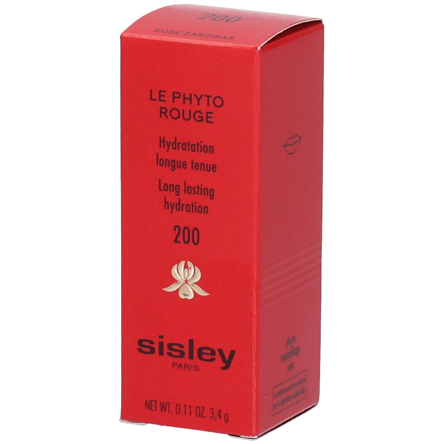 Emballage Sisley Le Phyto Rouge 200 Rose Zanzibar, rouge, avec informations produit.