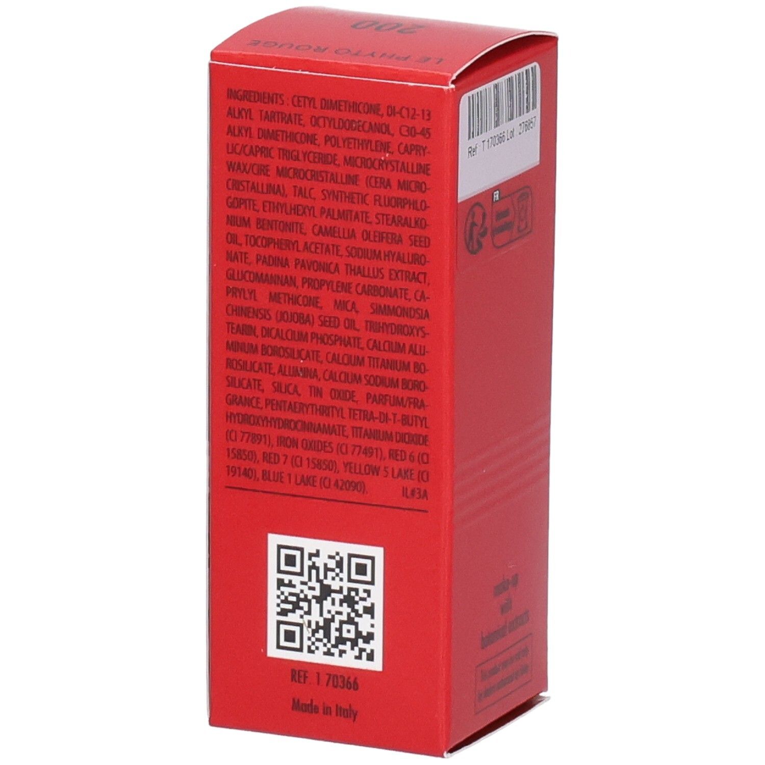 Emballage Sisley Le Phyto Rouge 200 Rose Zanzibar, côté avec ingrédients et QR code.