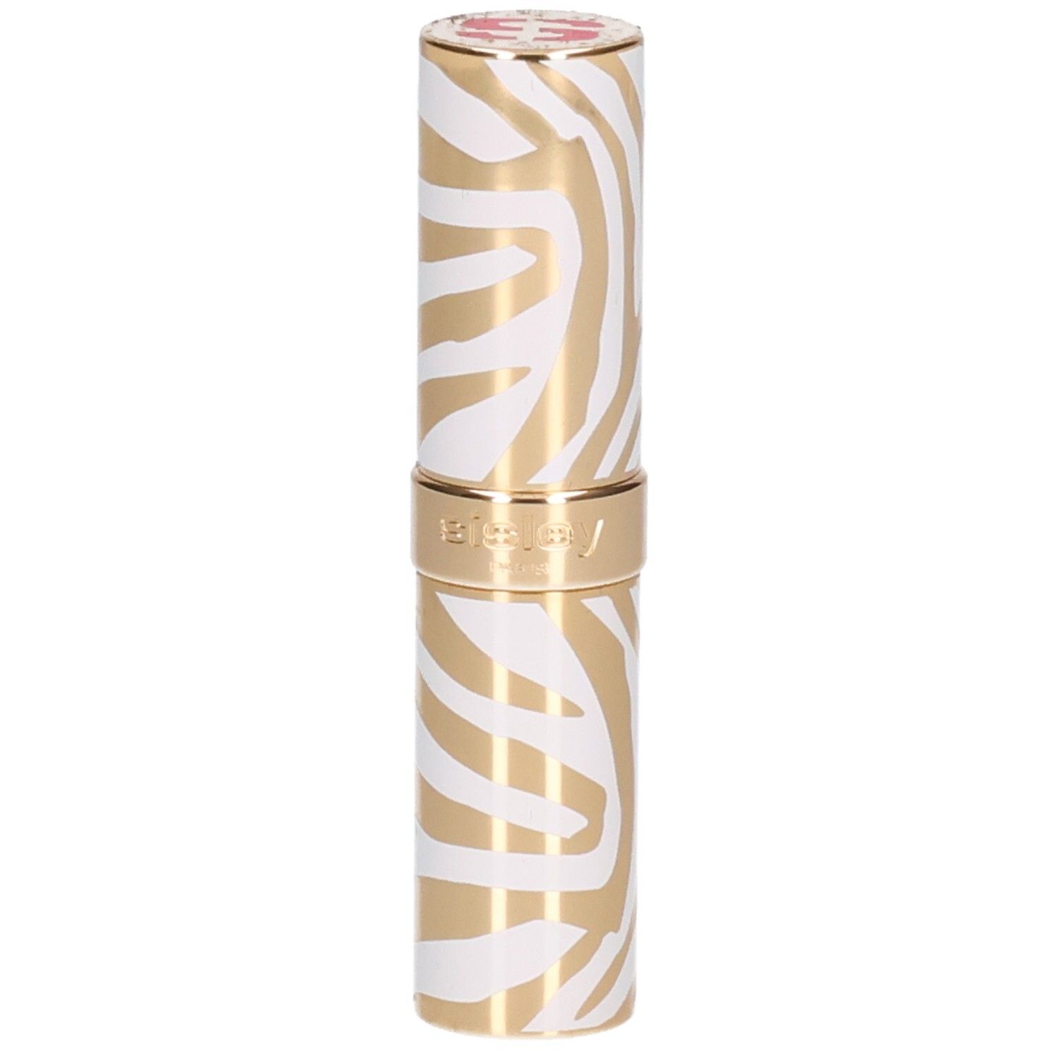 Rouge à lèvres Sisley Phyto Rouge Shine, motif zèbre or et blanc.