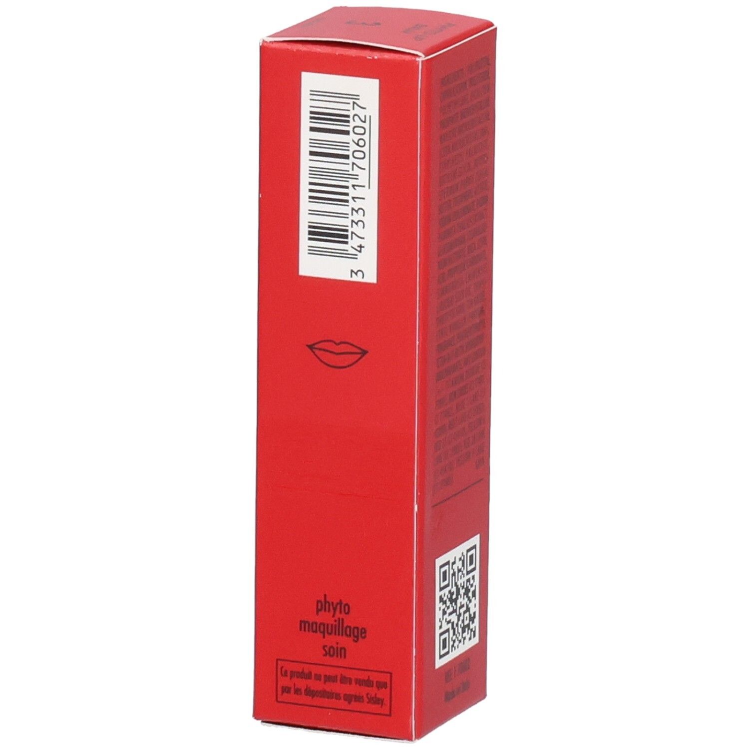 Boîte pliante rouge pour SIS PHYTO LIP BALM, avec nom produit et symbole lèvres.