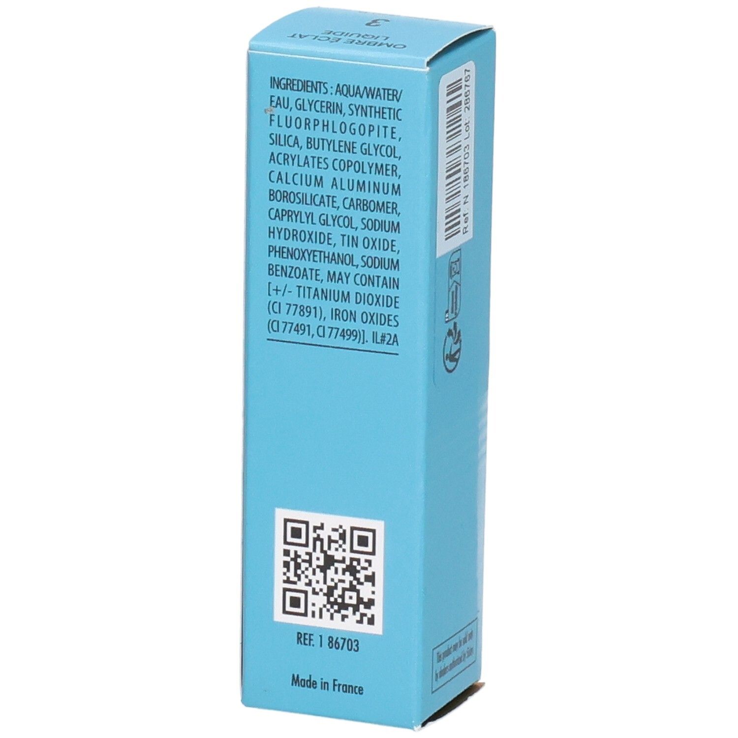 Sisley Ombre Eclat Liquide fard à paupières, côté avec ingrédients et QR code.