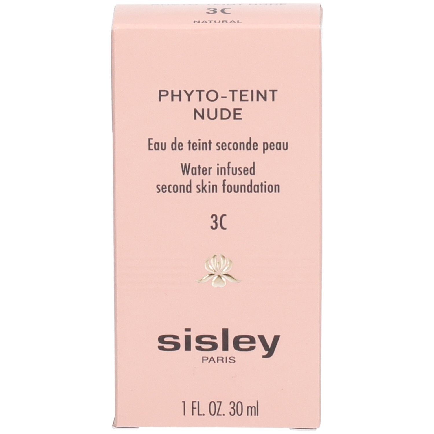 Flacon et emballage du fond de teint Sisley Phyto-Teint Nude, teinte pêche claire.