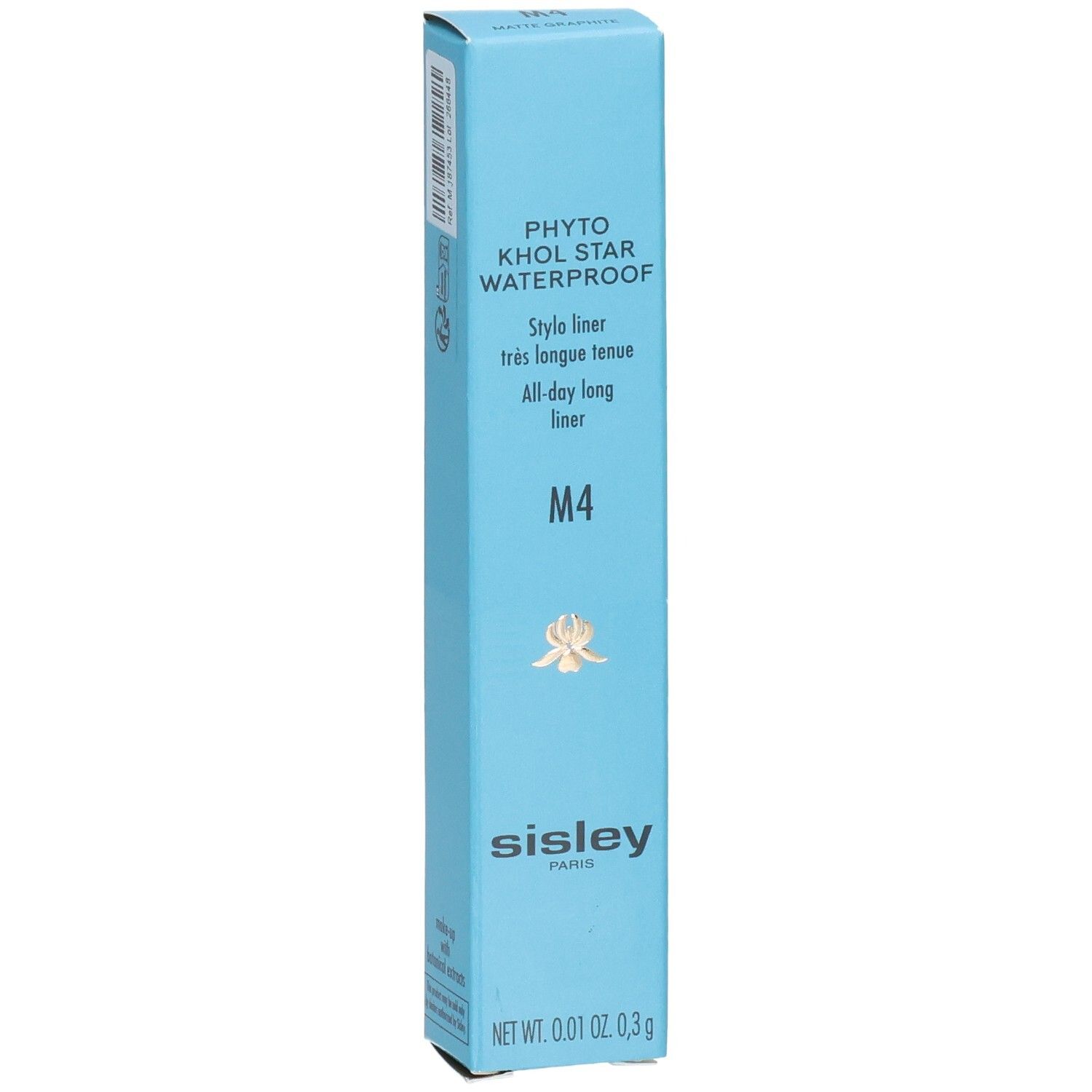 Sisley Phyto-Khol Star Waterproof Eyeliner M4 dans son étui bleu, face avant avec détails.
