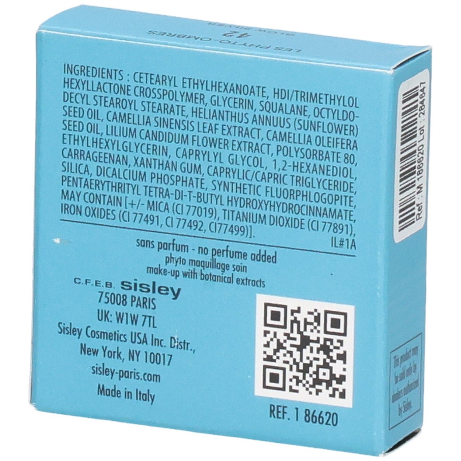 Boîte Sisley Les Phyto-Ombres, côté avec ingrédients et informations fabricant.
