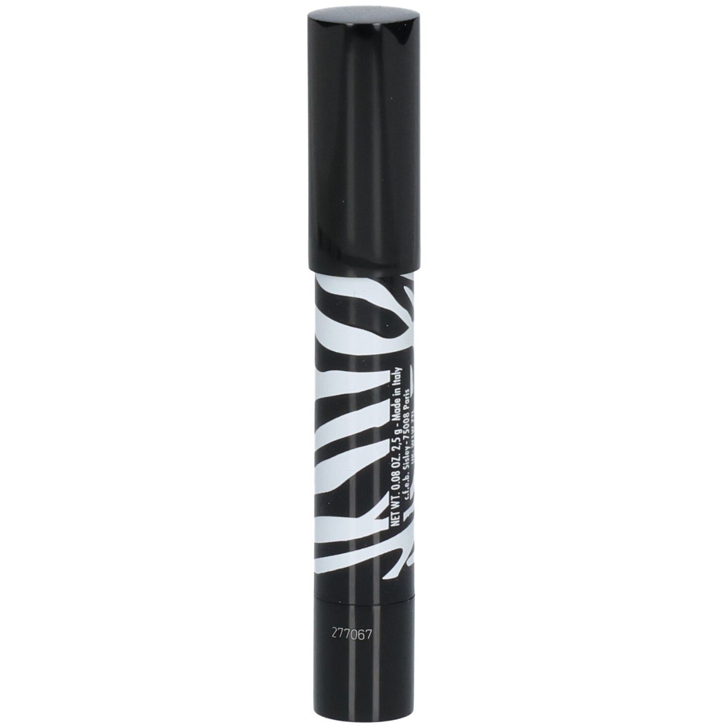 Sisley Phyto-Lip Twist rouge à lèvres avec indication de poids et motif zèbre.