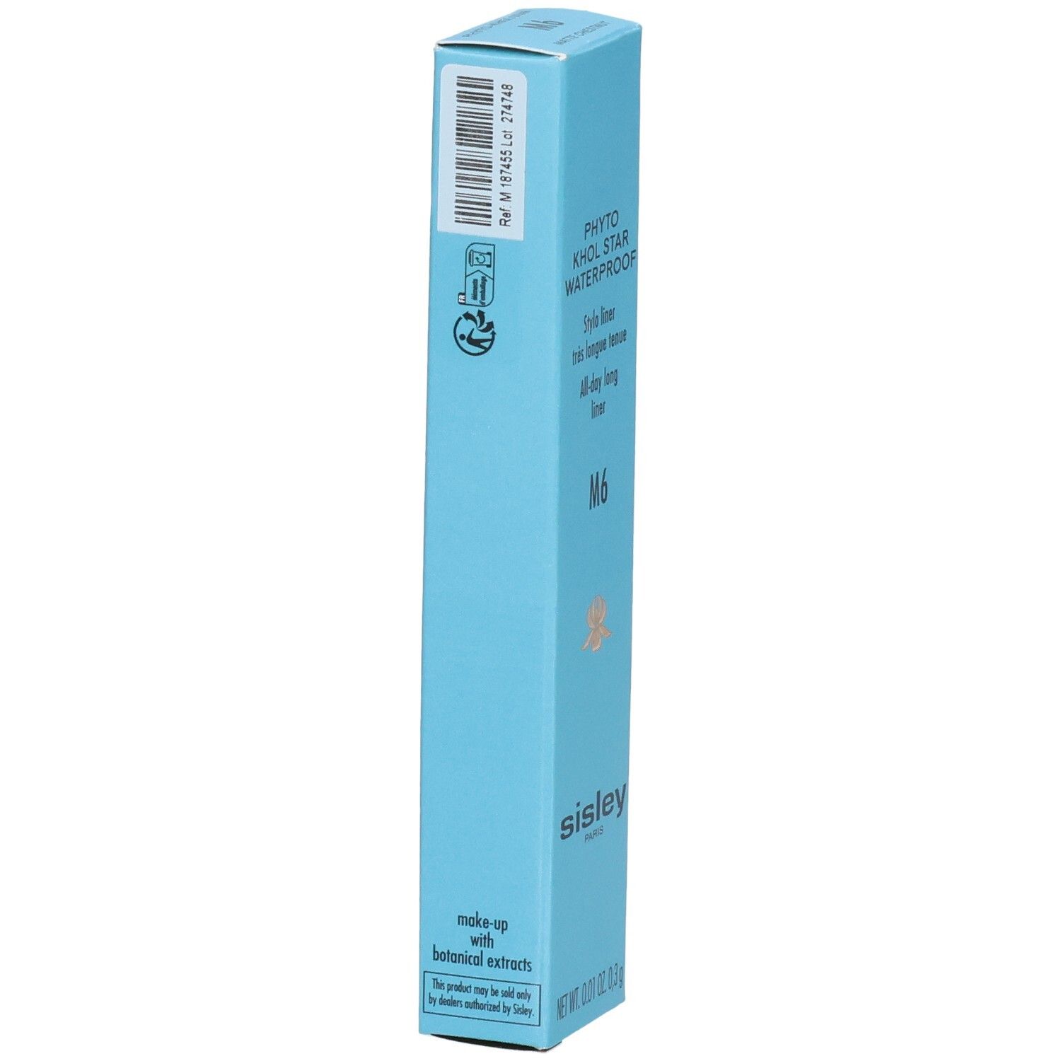 Sisley Phyto-Khol Star Waterproof Eyeliner M6, verso de l'étui bleu.