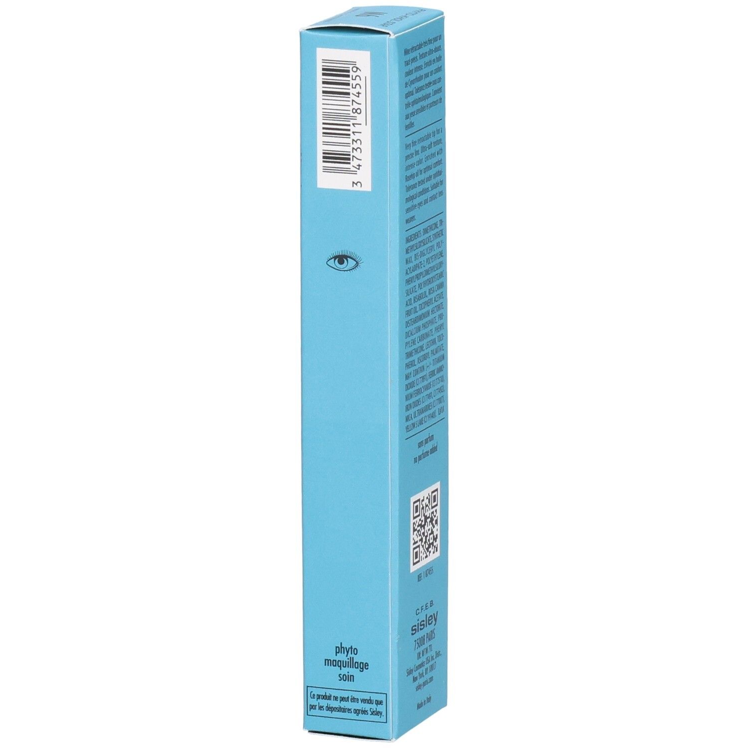 Sisley Phyto-Khol Star Waterproof Eyeliner M6, vue latérale de l'étui bleu avec informations produit.