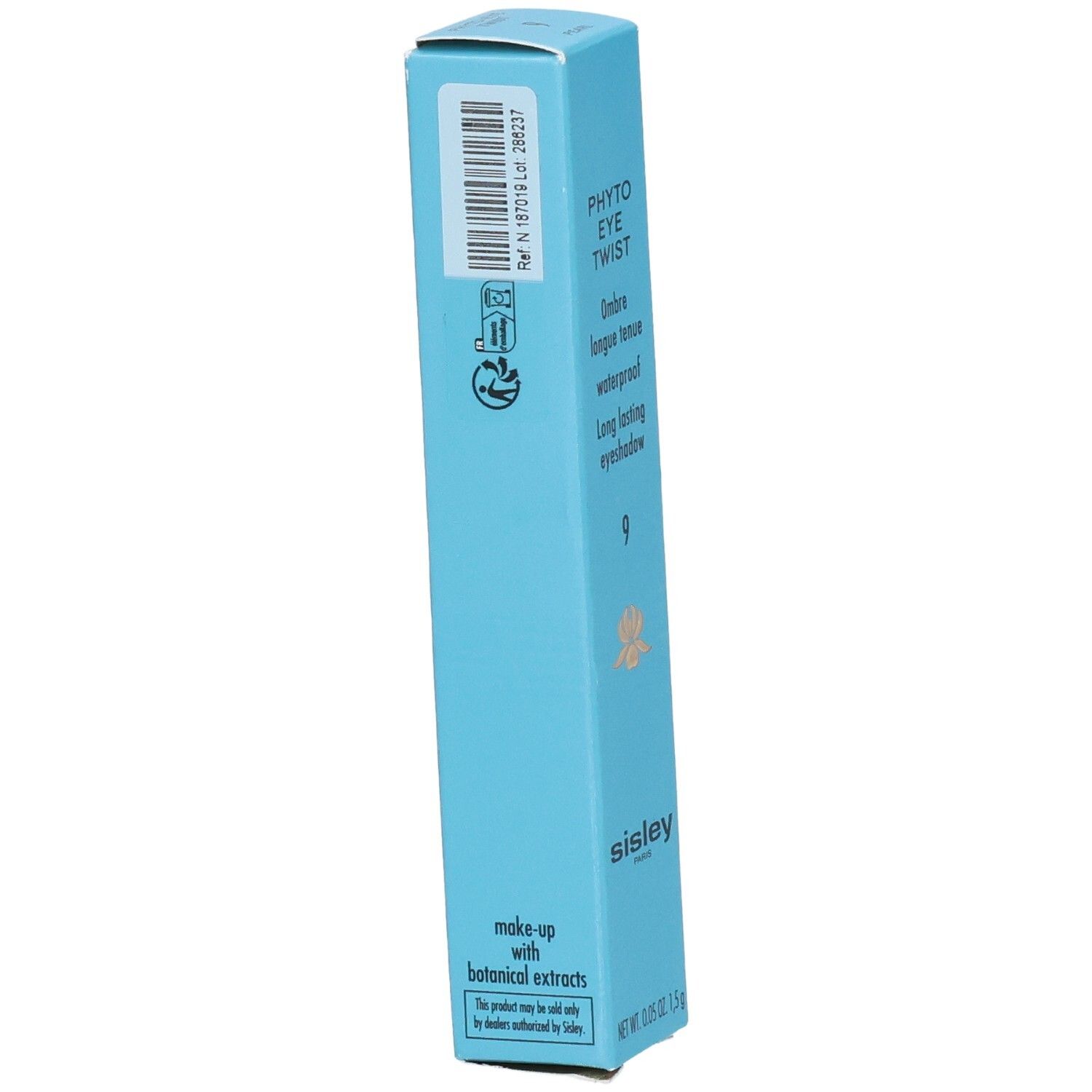 Sisley Phyto-Eye Twist crayon fard à paupières bleu clair, dos avec informations produit et code QR.