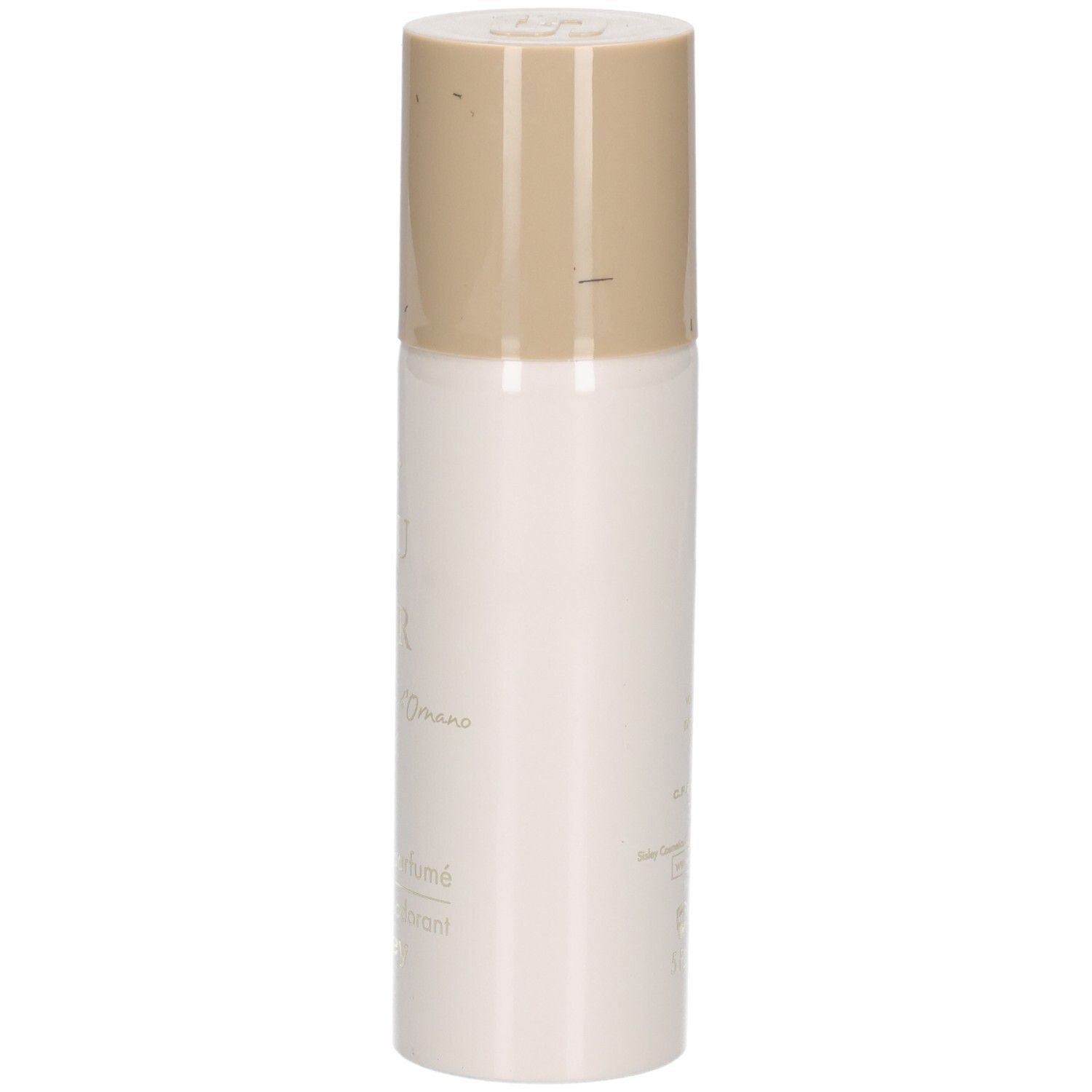 Déodorant parfumé Eau du Soir Sisley en spray, vue latérale, bouchon beige.