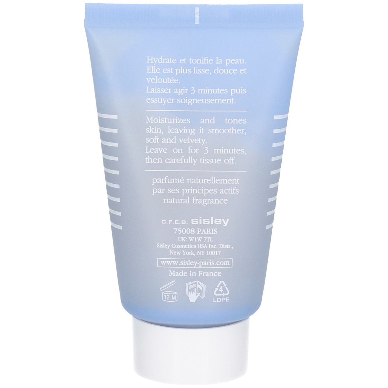 Arrière du tube Sisley Gel Express aux Fleurs avec instructions.