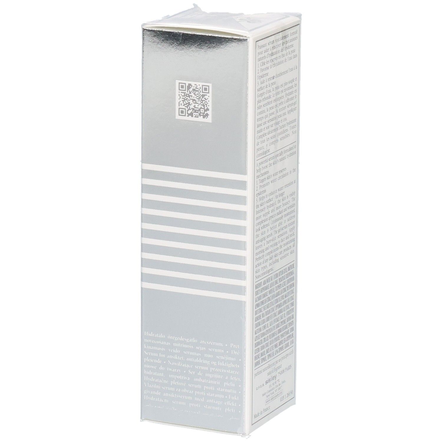 Emballage Sisley Hydra-Global Sérum Anti-Âge avec QR code et informations produit.