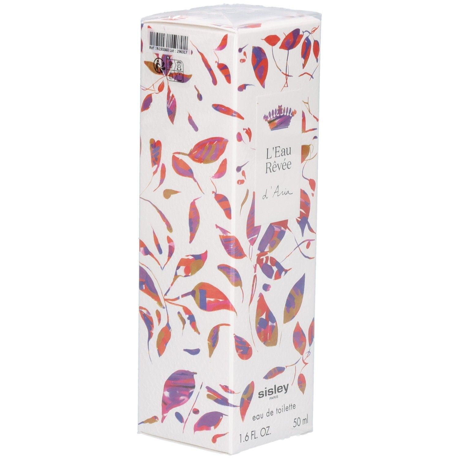 Sisley L'Eau Rêvée d'Aria Eau de Toilette boîte en carton avec motif de feuilles et code-barres.