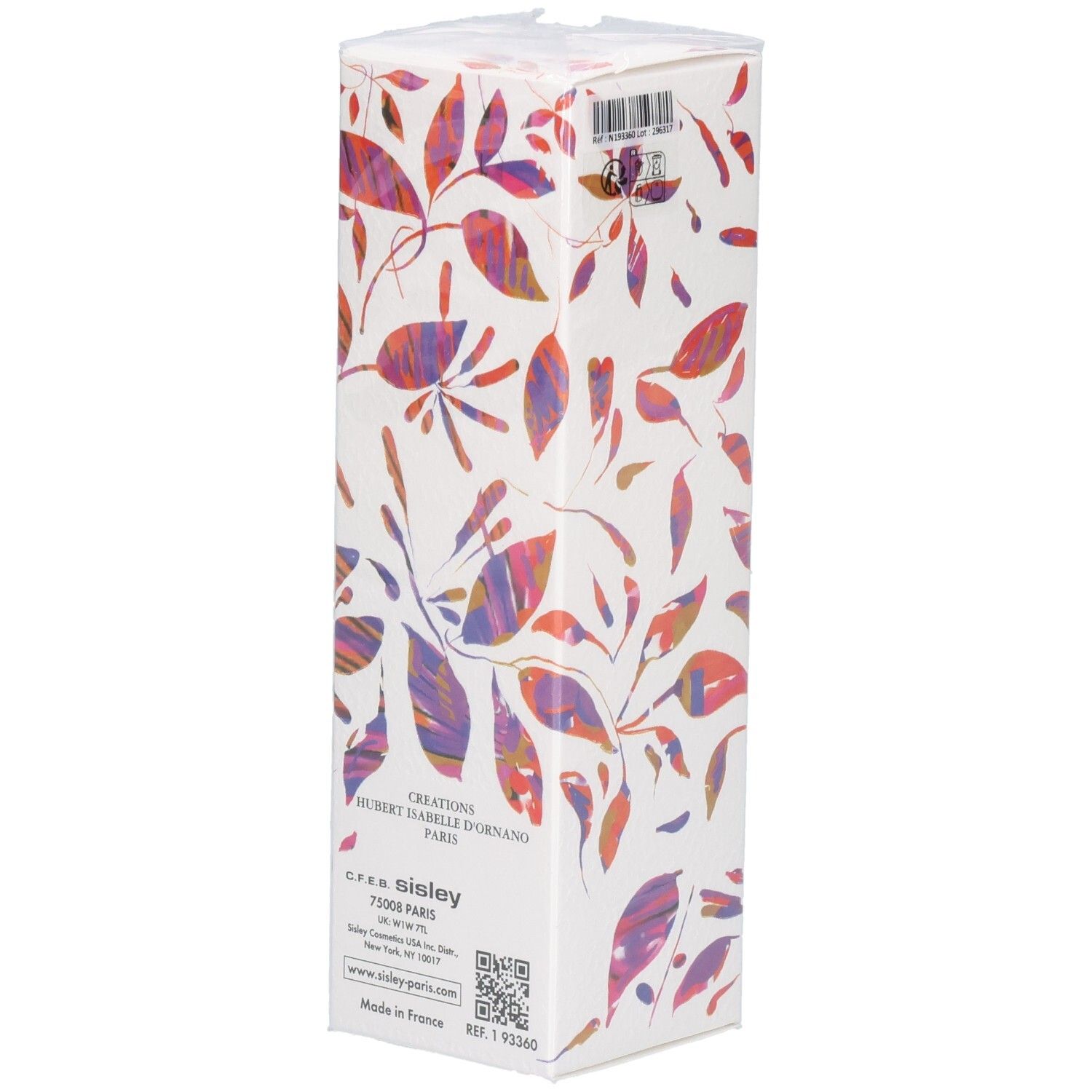Sisley L'Eau Rêvée d'Aria Eau de Toilette boîte en carton avec motif de feuilles et informations fabricant.
