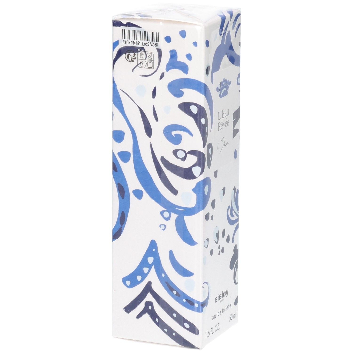 Sisley L'Eau Rêvée d'Ikar Eau de Toilette boîte en carton, côté avec motif bleu.