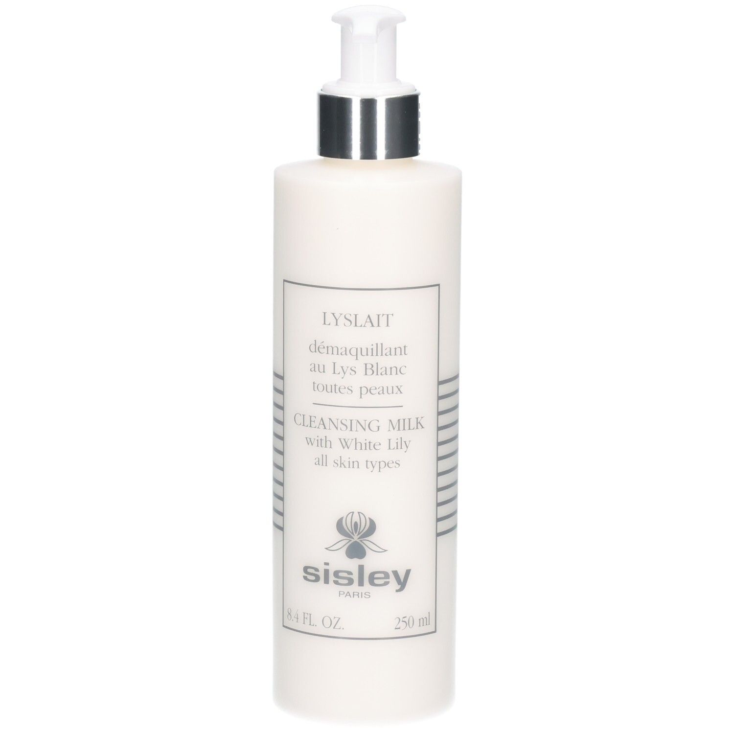 Flacon blanc avec pompe, Lait démaquillant Sisley Lyslait, 250 ml.