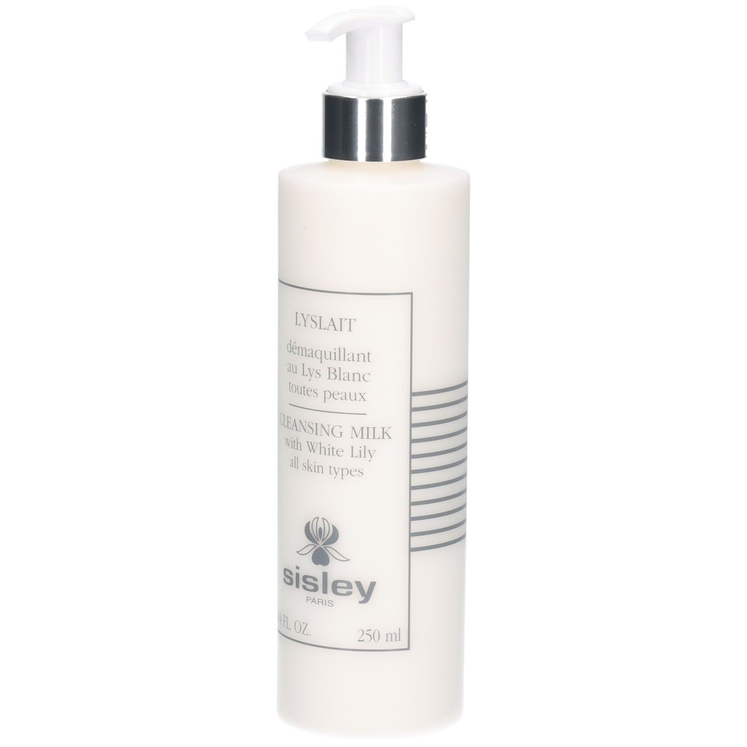 Flacon blanc avec pompe, Lait démaquillant Sisley Lyslait, 250 ml.