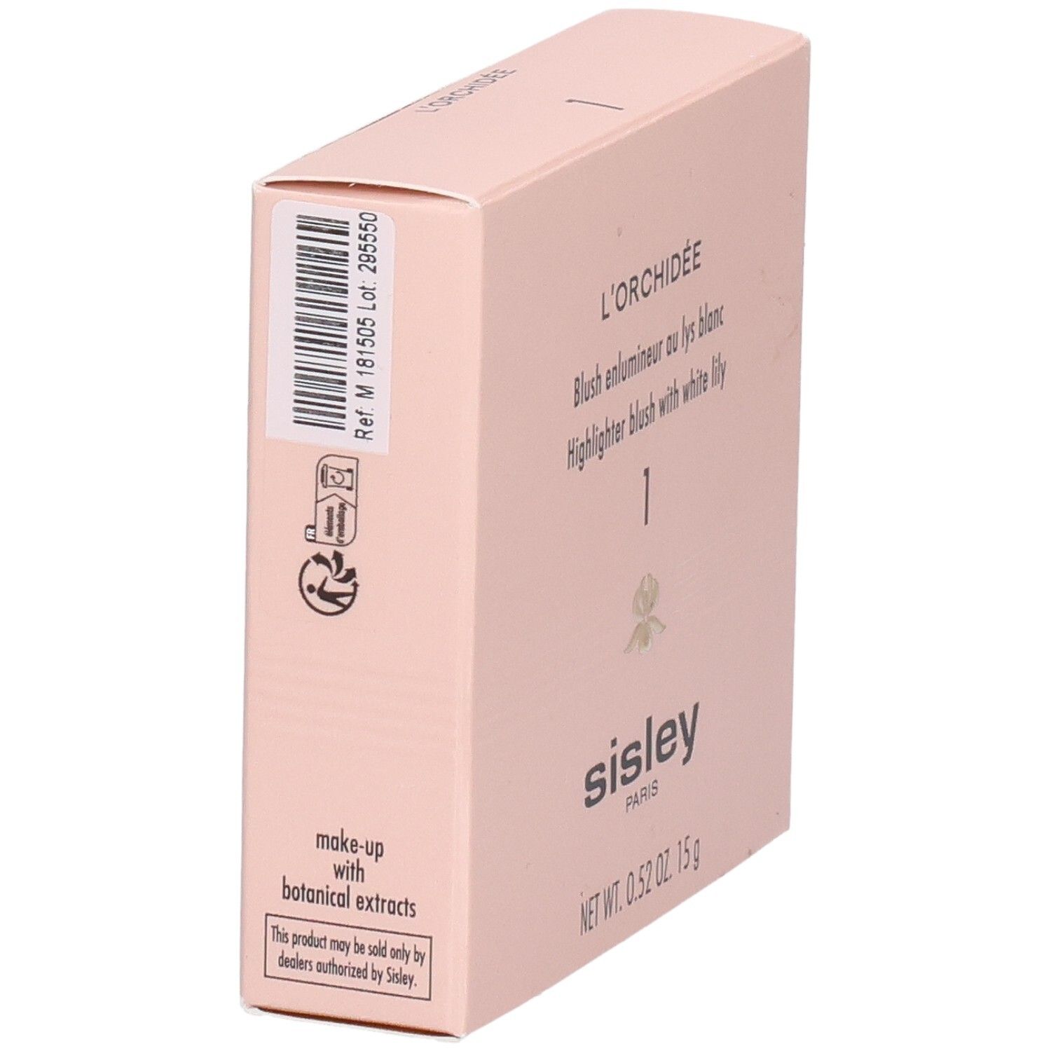 Sisley L'Orchidée Blush Highlighter 1, emballage avec vue latérale et étiquettes.