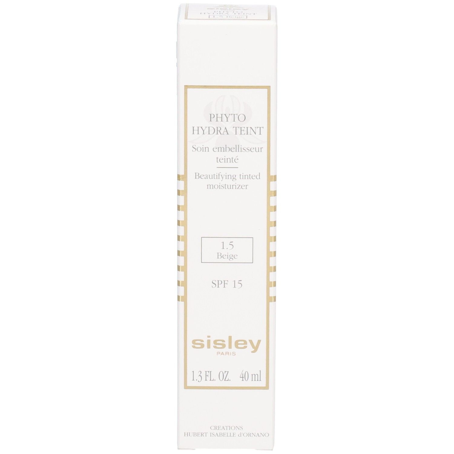 Sisley Phyto-Hydra Teint, emballage, teinte 1.5 Beige, hydratant teinté avec SPF 15.