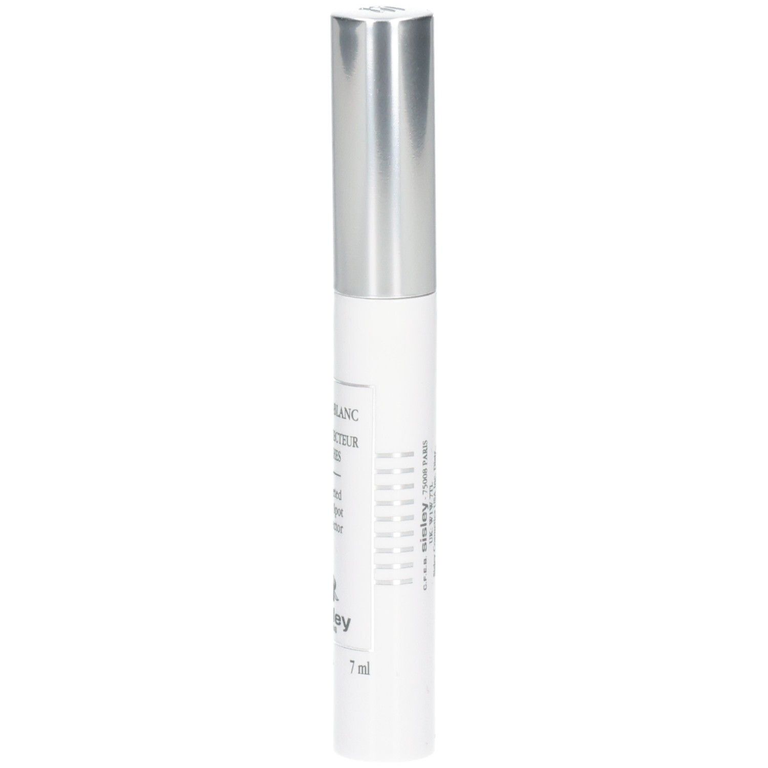 Correcteur ciblé taches Sisley Phyto-Blanc en stylo avec capuchon argenté et texte.