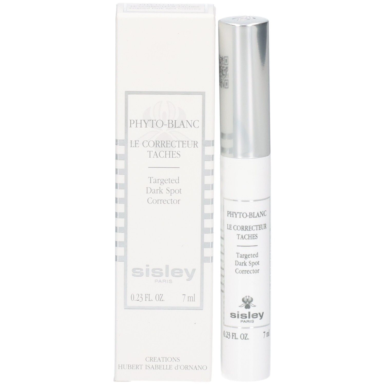 Correcteur ciblé taches Sisley Phyto-Blanc en stylo et son emballage avec capuchon argenté.
