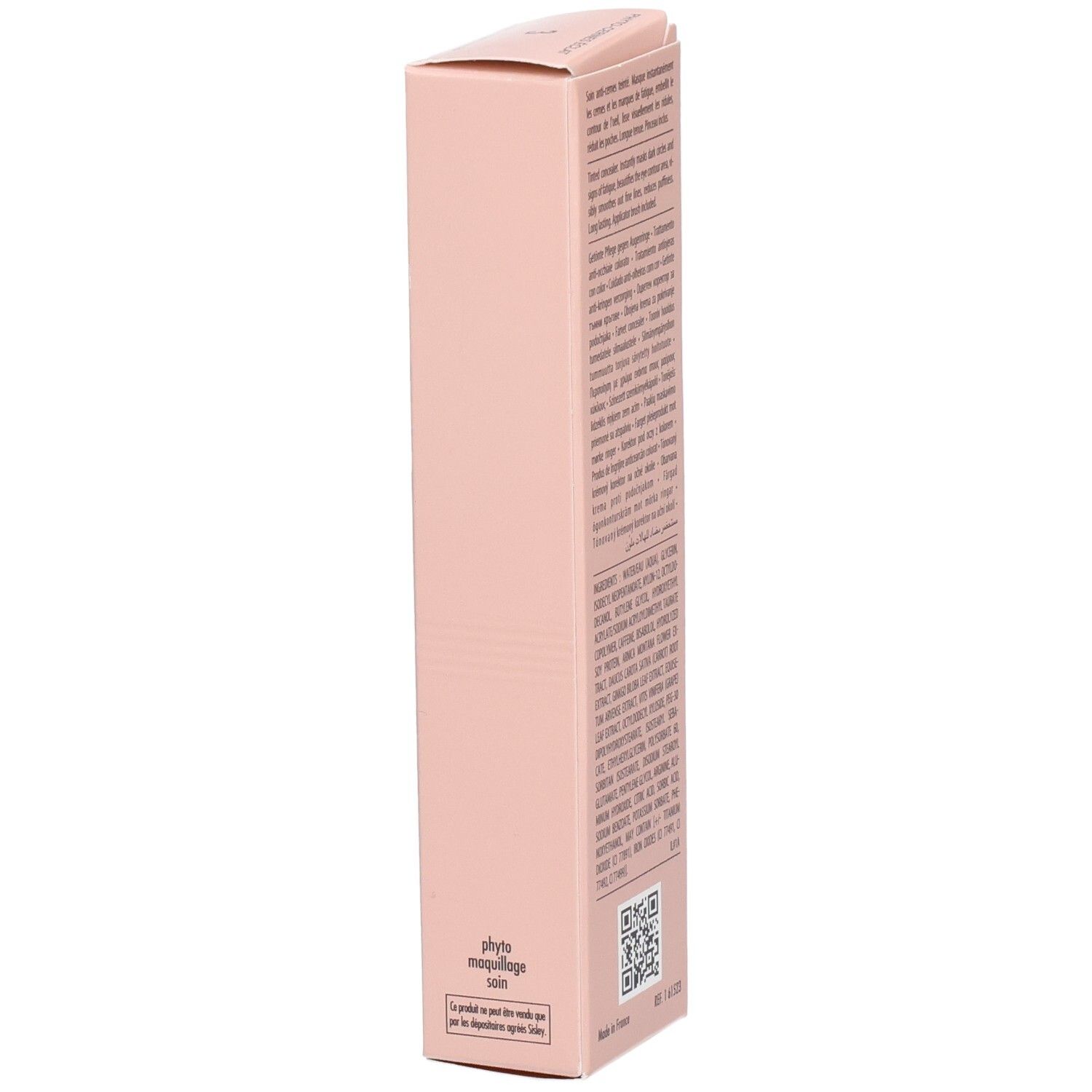 Sisley Phyto-Cernes Éclat anti-cernes, teinte 3, vue latérale de l'emballage avec instructions d'utilisation.
