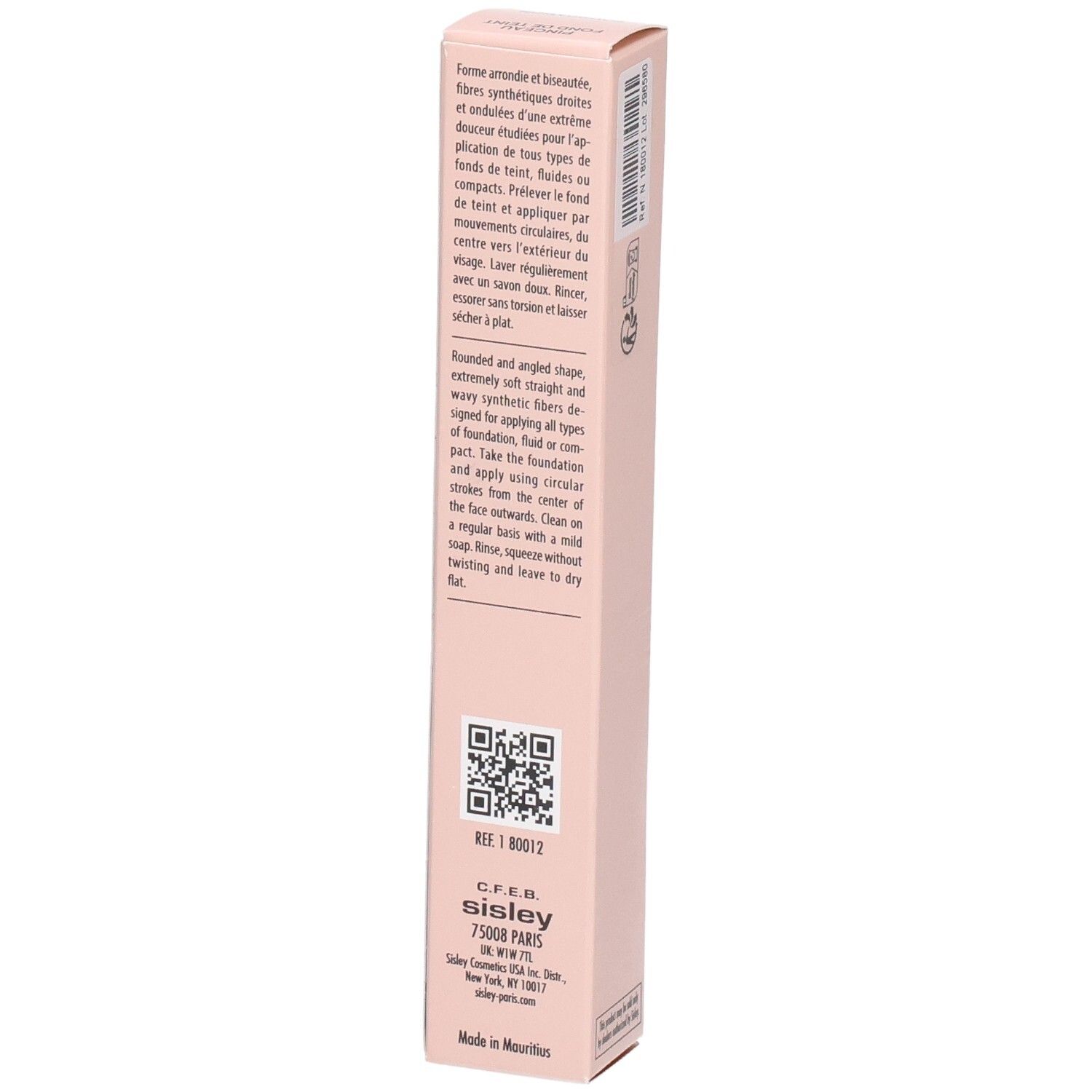 Emballage Sisley Pinceau Fond de Teint avec QR code et description produit.