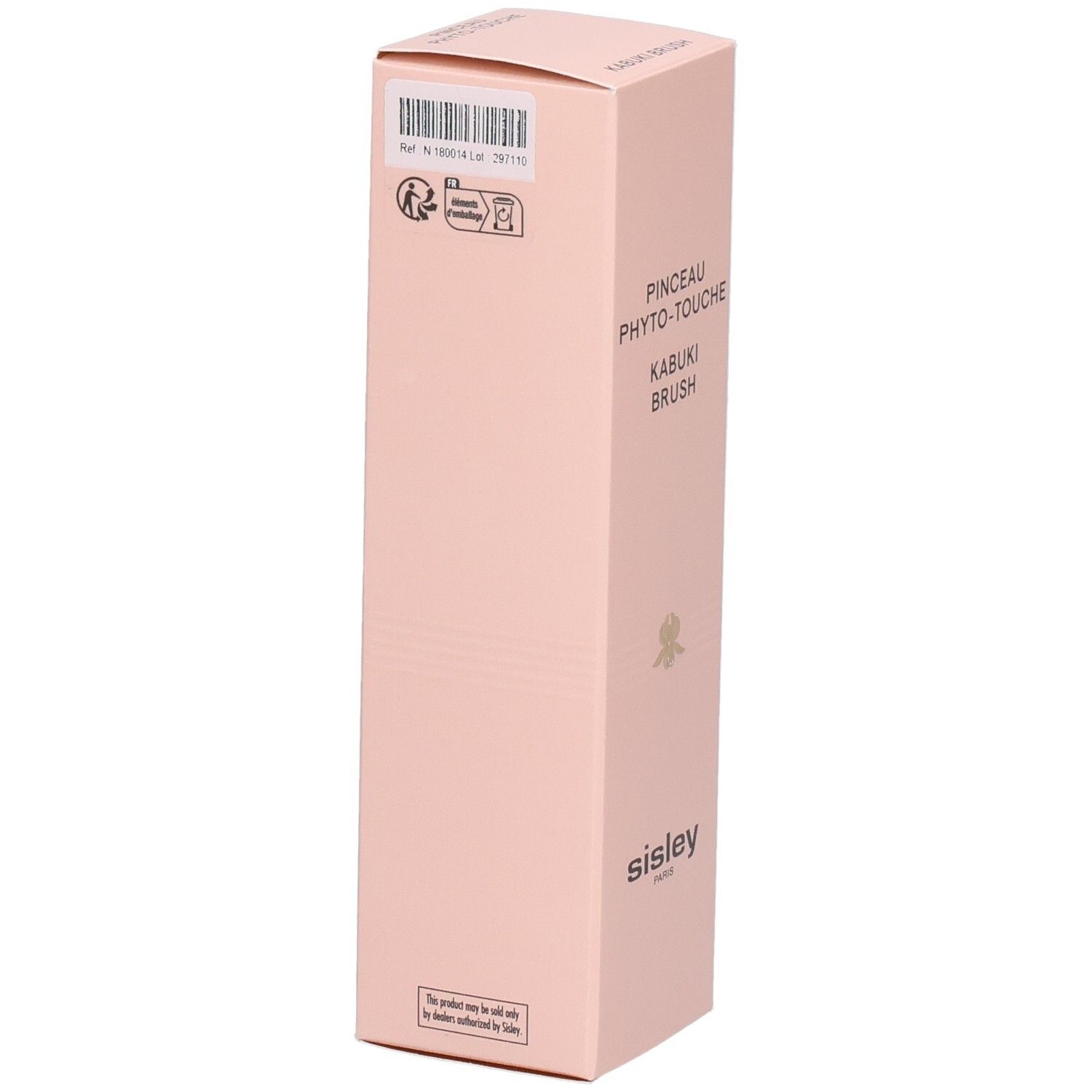 Sisley Pinceau Phyto-Touche Kabuki Brush emballage, rose, avec code-barres.