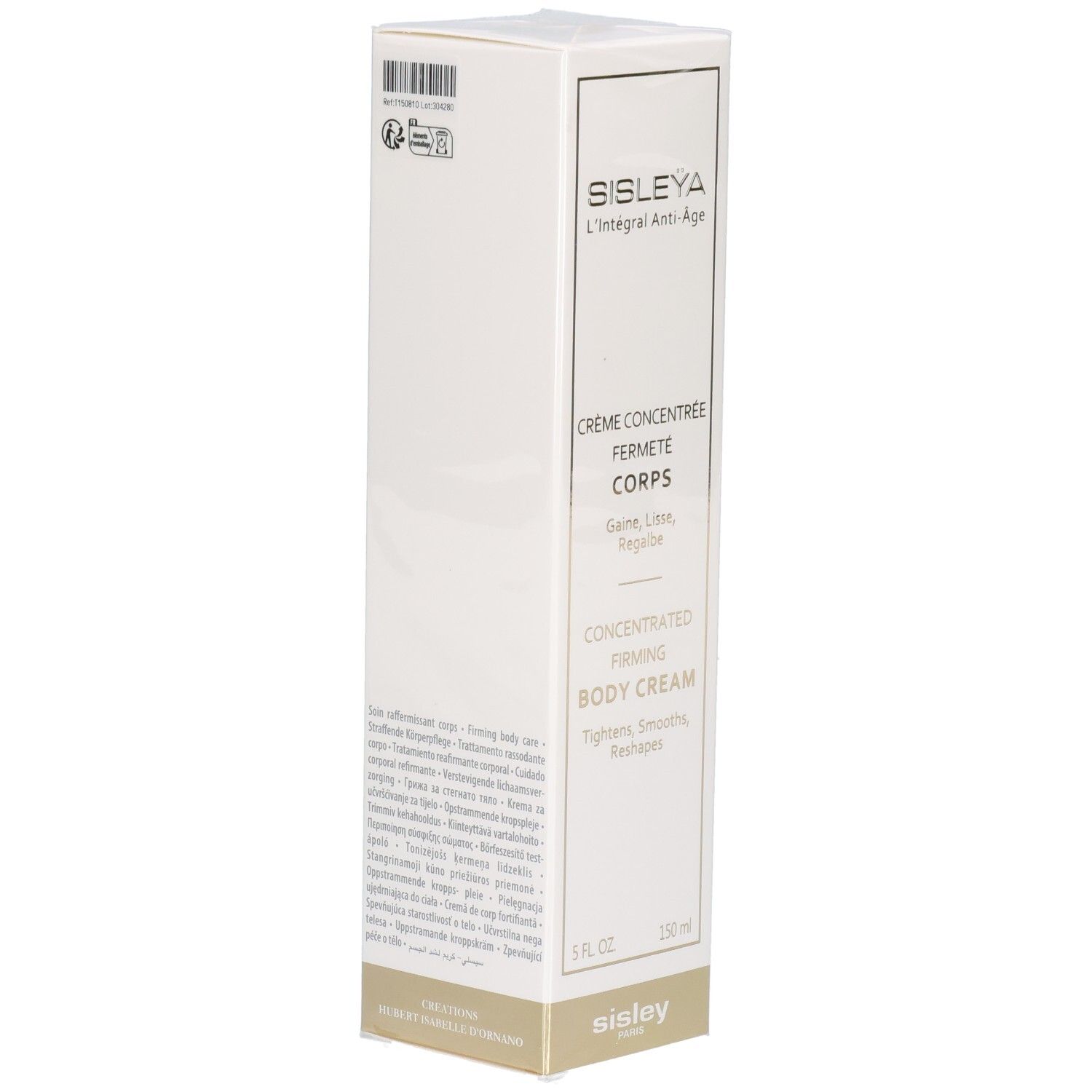Emballage crème corps Sisley Sisleya L'Intégral Anti-Âge avec informations détaillées et code QR.