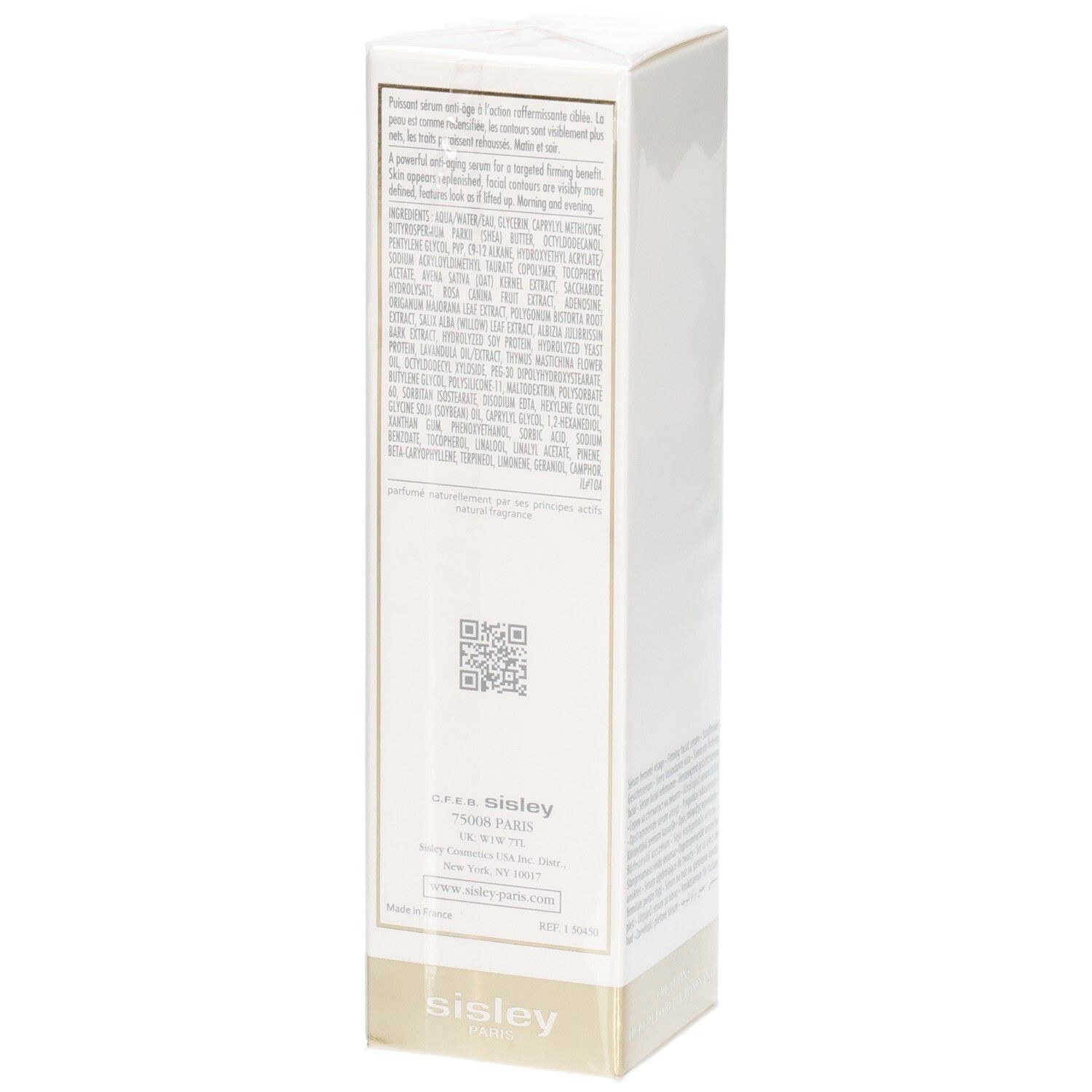Sisley Sisleya L'Intégral Anti-Age Firming Concentrated Serum emballage, côté avec ingrédients.